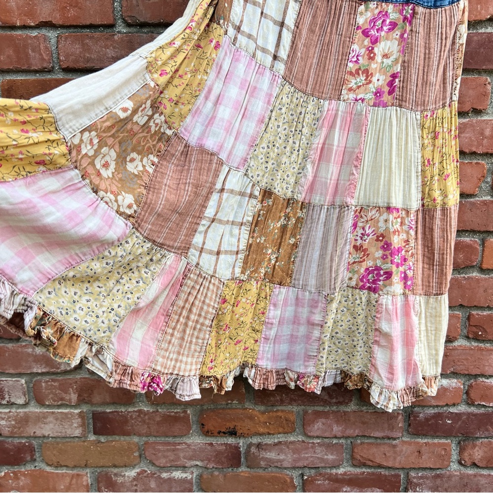 Young Threads Boho Patchwork Ruffled Denim Prairie Skirt - Picture 2 of 8
